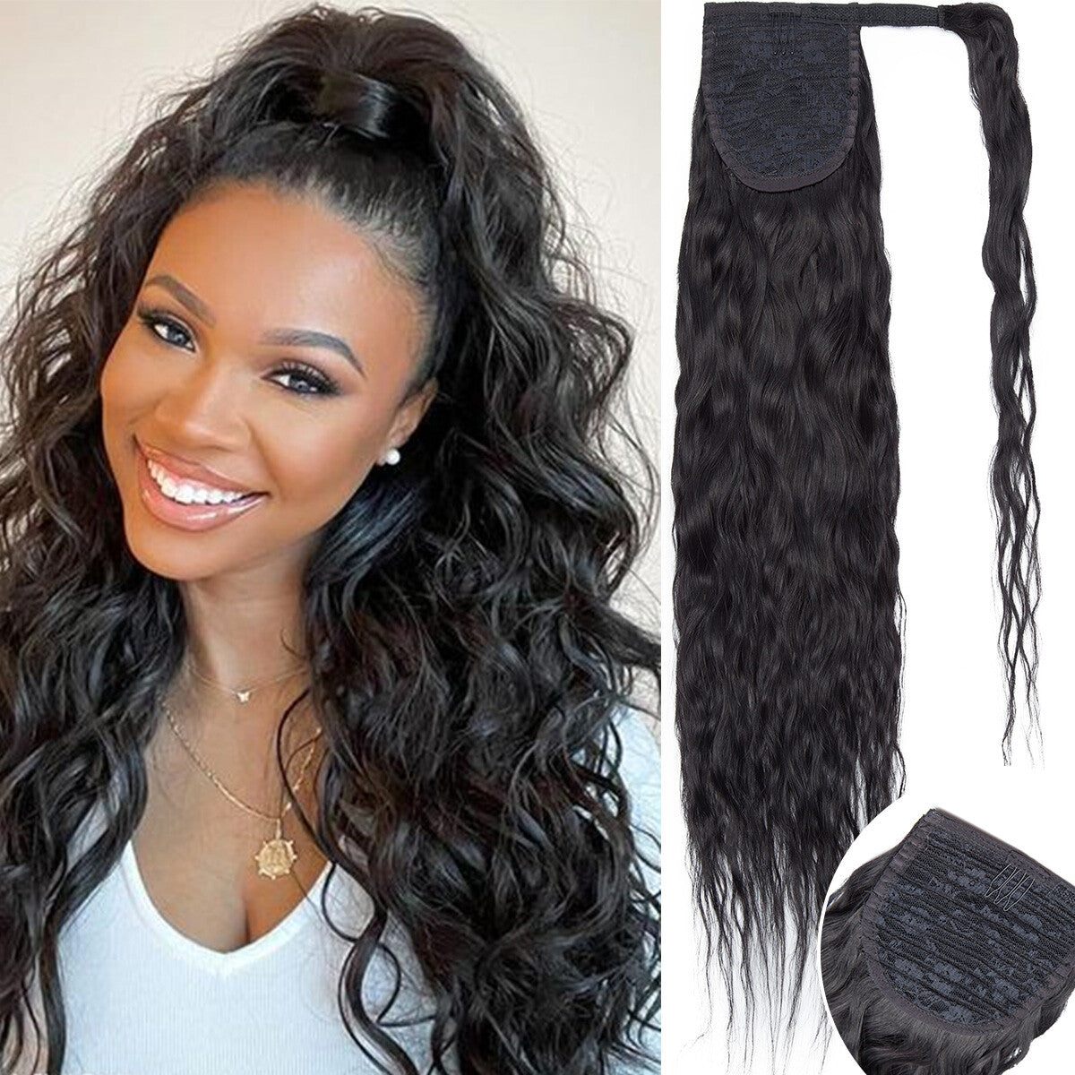 Claw Clip Ponytail Extensions - Real Human Hair, Wavy, Multiple Colors & Lengths