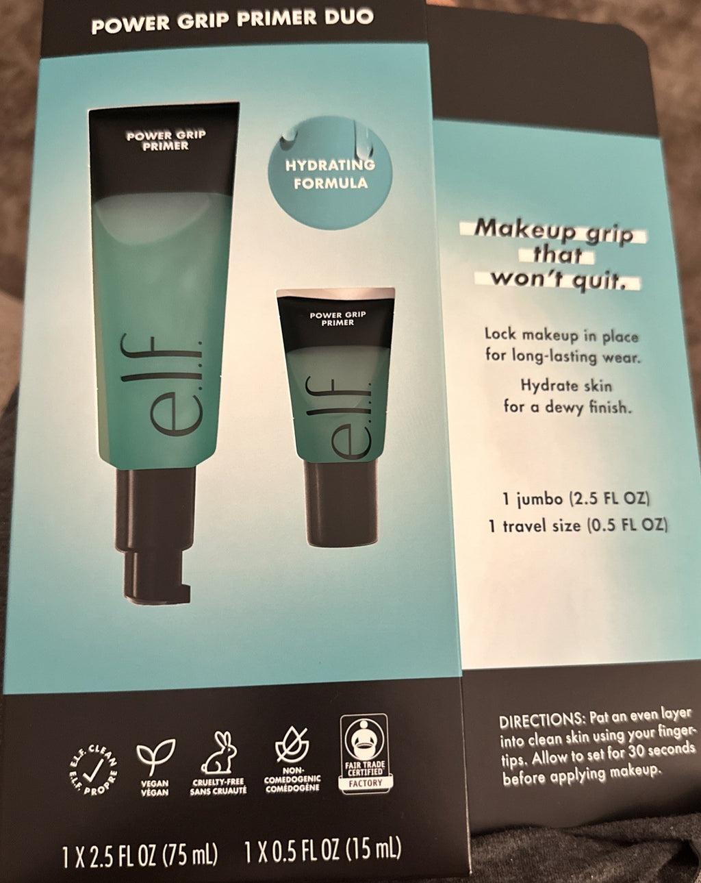 Elf Power Grip Primer Duo Dewy, Vegan & Cruelty-Free 2.5 fl oz + 0.5 oz New In Box