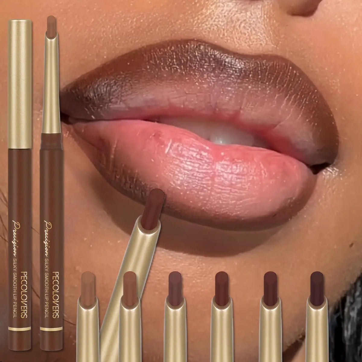 Matte 6-Color Lip Liner Pencil Set Bevel Design for Lip Contour and Nude Looks