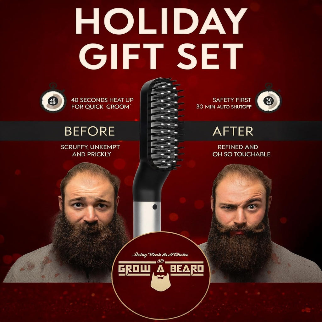 Men's Beard Care Set with Straightener, Nourishing Oil & Grooming Essentials