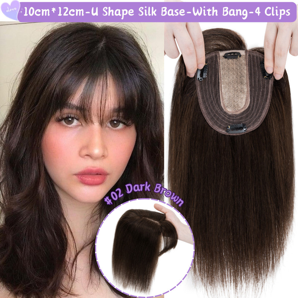 Clip-In Hair Topper for Women - Natural Remy Human Hair Wiglet with Lace/Silk Base
