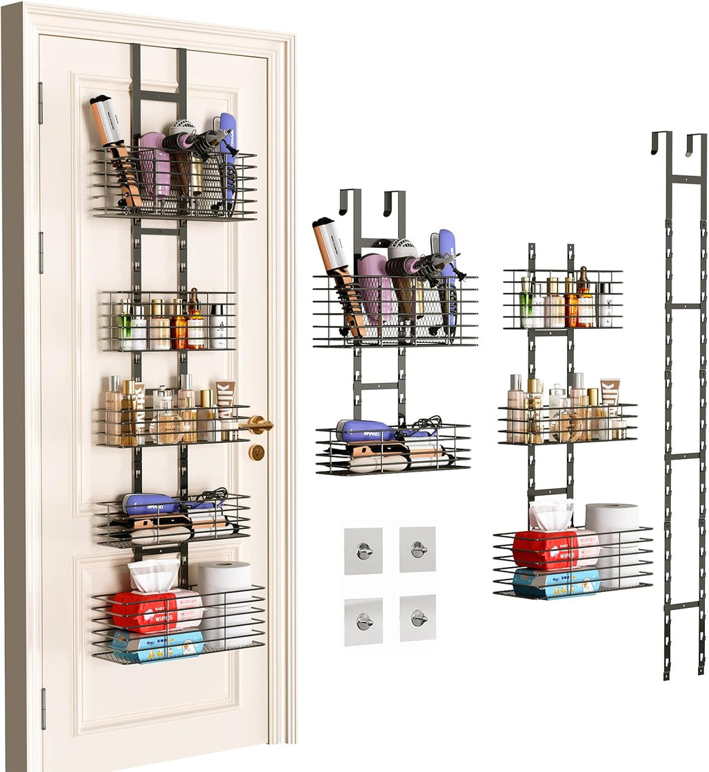 Over-the-Door Bathroom Organizer with 5 Shelves - Hair Dryer & Tool Storage