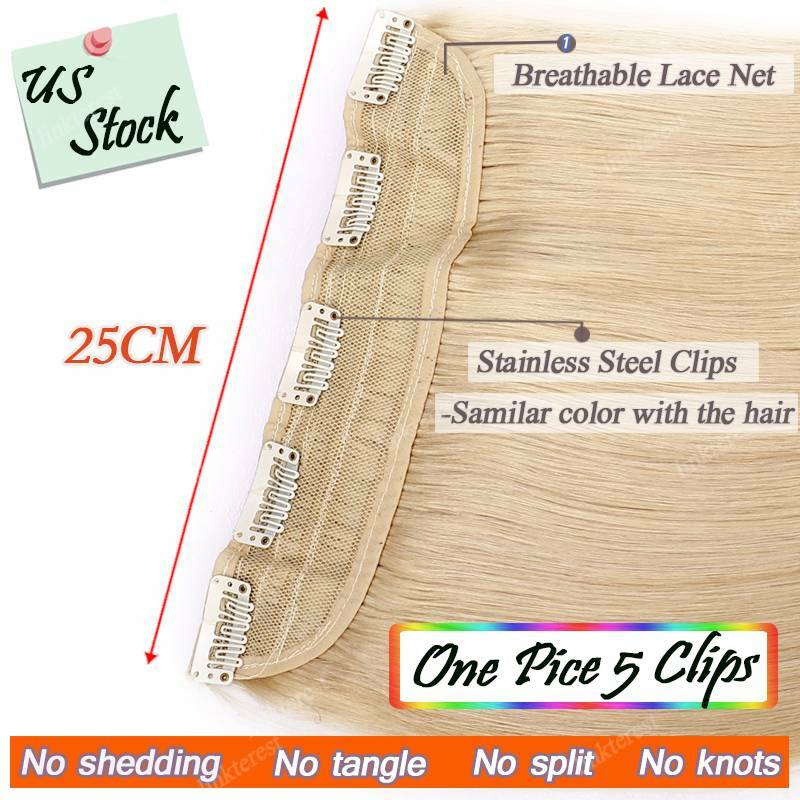 Clip-In Human Hair Extensions Full Head Thick Weft 8-24 Inches - Remy Hair