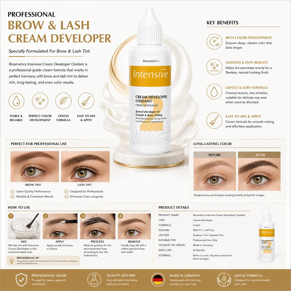 Eyelash & Eyebrow Tint Kit with Cream Developer - Natural & Long-Lasting Color