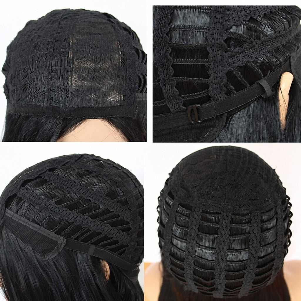 Long Wavy Black Synthetic Wig with Bangs - Wear and Go Cosplay Hair