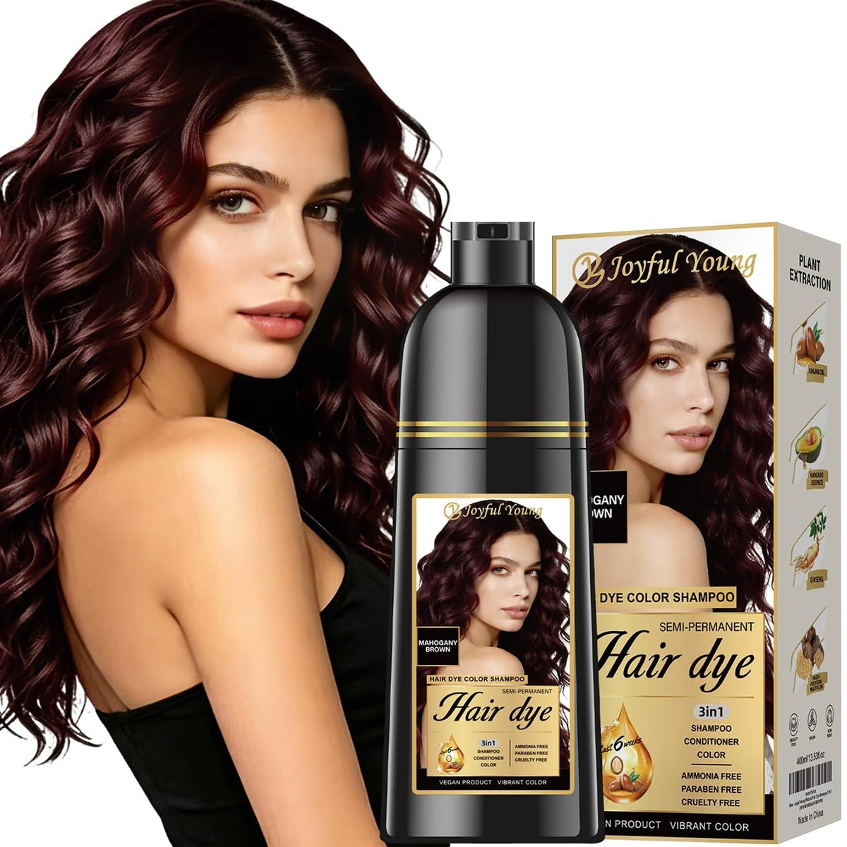 400ML Natural Hair Dye Shampoo with Argan Oil - Mahogany Brown