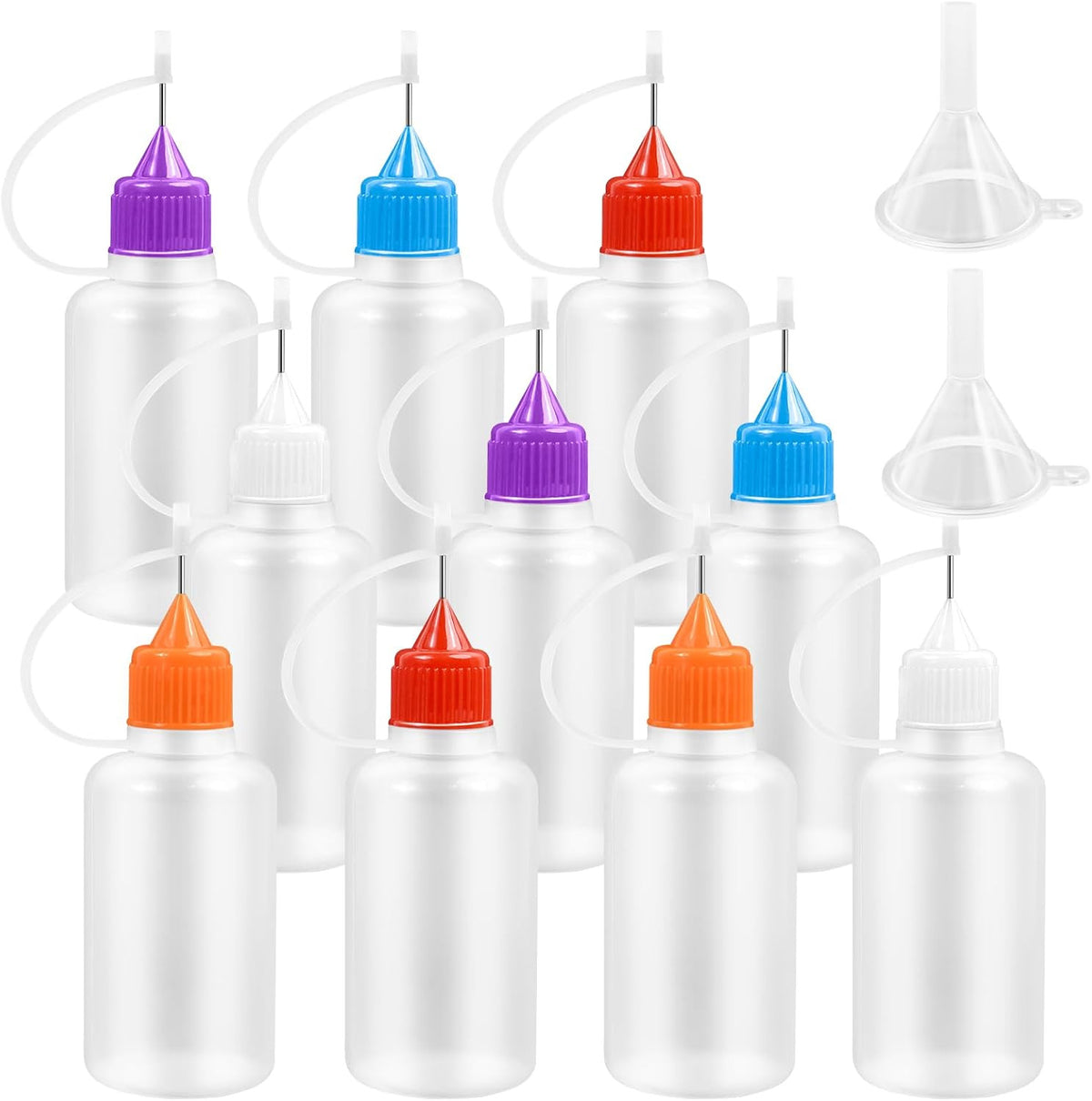 10 Pack 30ml Needle Tip Glue Bottles for Precise Application - Reusable Plastic Squeeze Bottles with Funnels