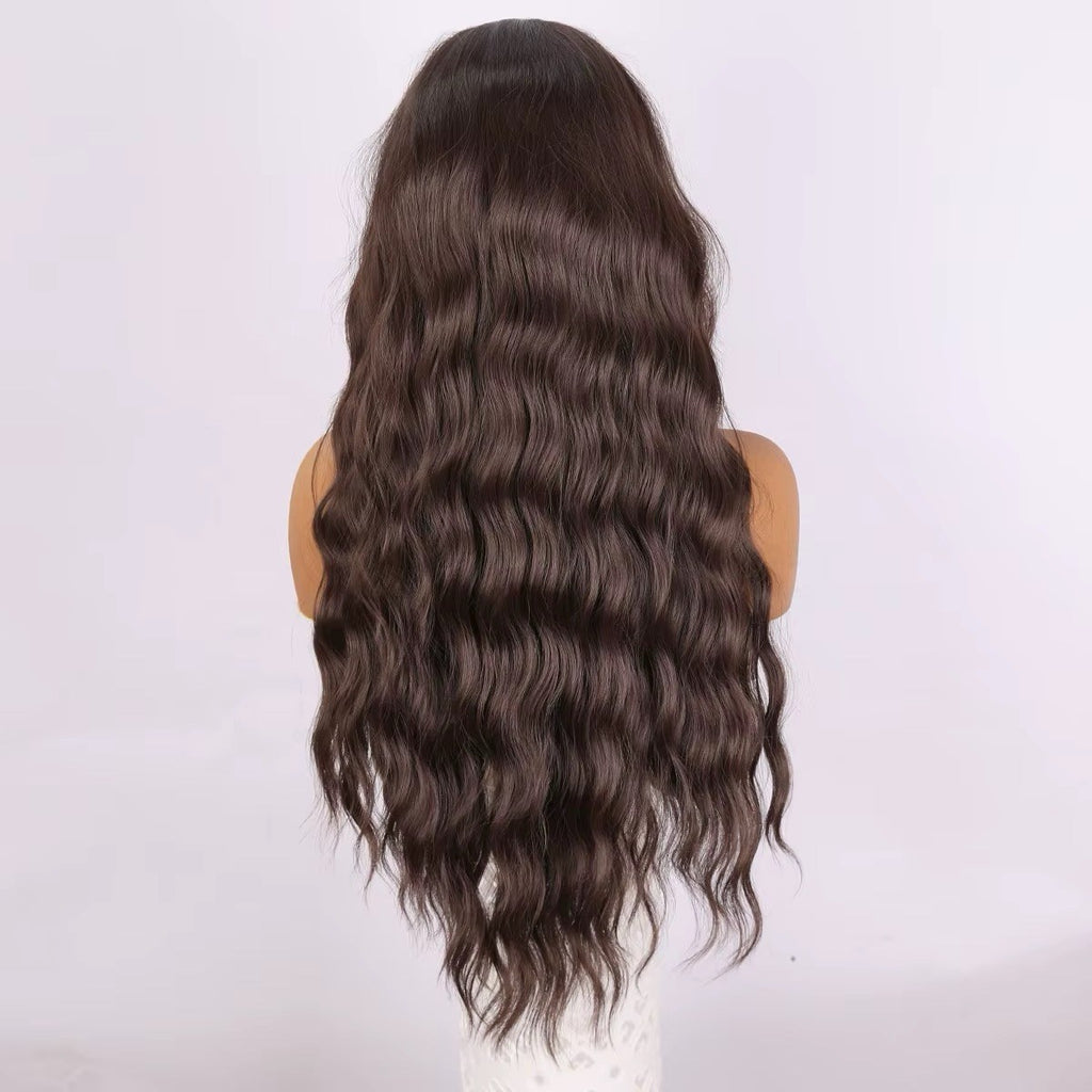 Dark Brown 28-Inch Wavy Lace Front Wig with Transparent 13x3 Cap