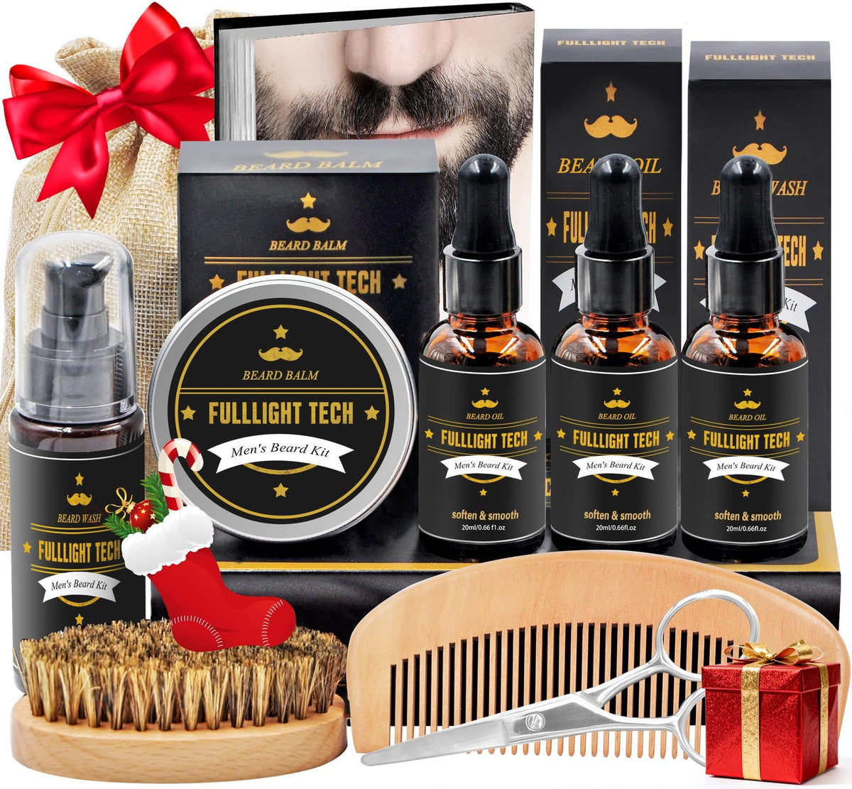 Men's Beard Care Kit with 3 Scented Oils, Grooming Gift Set for Dad & Husband