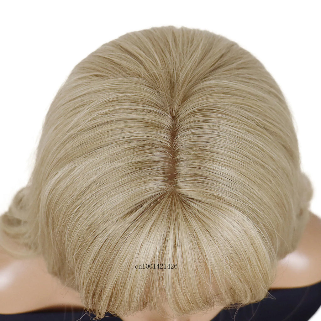 Light Blonde Wavy Cosplay Wig with Bangs for Halloween Synthetic Hair