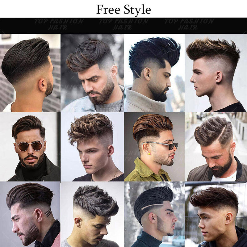 Men's Human Hair Replacement System Toupee with PU Lace Mono Base - Remy Hair Piece