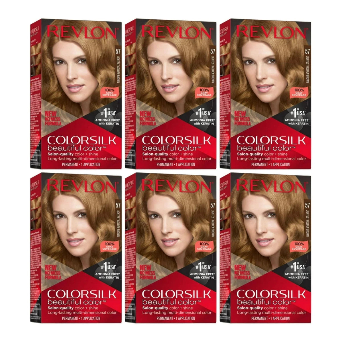 (6 Pack) Revlon ColorSilk Permanent Hair Color #57 Lightest Golden - Hair Dye