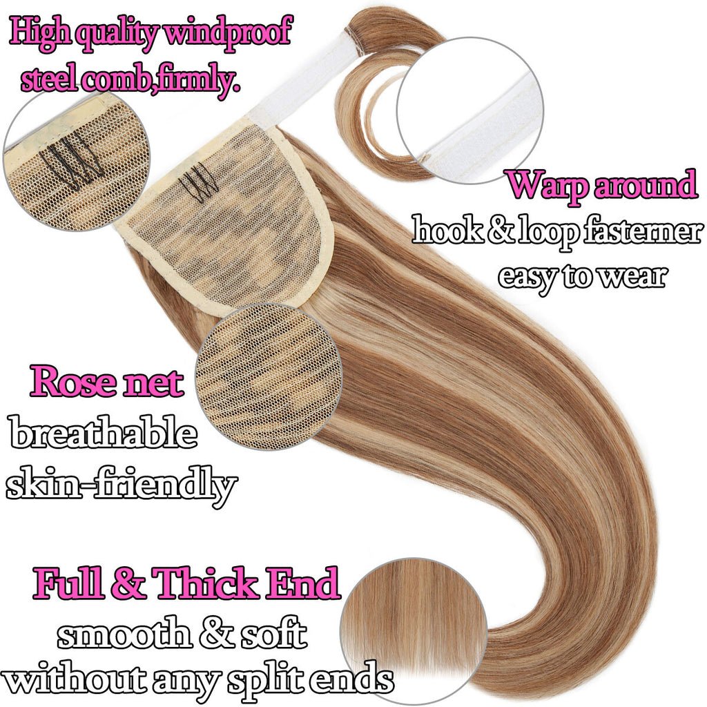 Claw Clip Ponytail Extensions - Real Human Hair, Wavy, Multiple Colors & Lengths