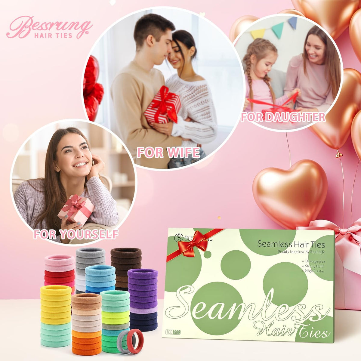 100PCS Colorful Seamless Elastic Hair Ties No Damage for Women
