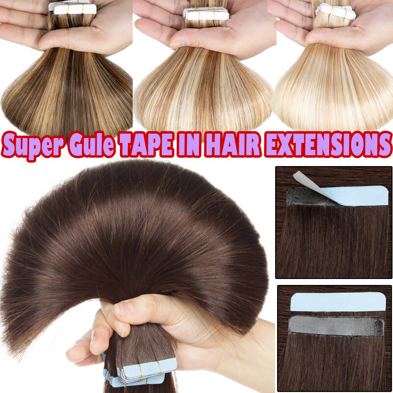 Remy Human Hair Extensions Tape-In Thick Glue Full Head Set