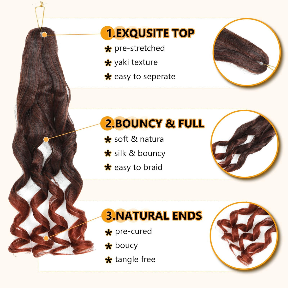 French Curl Braiding Hair 16 Inch - 7 Pack Curly Synthetic Hair Extensions