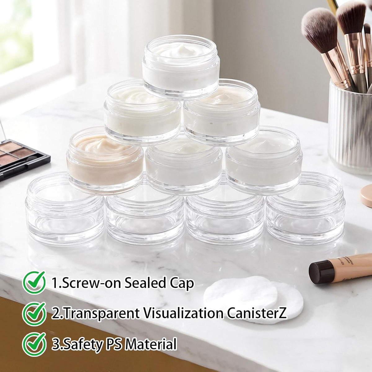 10 Pack 3G Clear Plastic Cosmetic Sample Jars - Travel Makeup & Skincare Containers