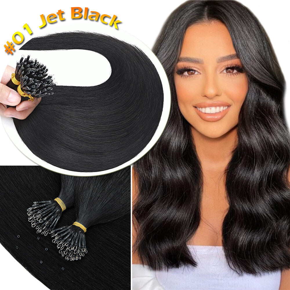Thick 150PCS Remy Human Hair Extensions Nano Ring Beads Micro Loop 14-24 Inch