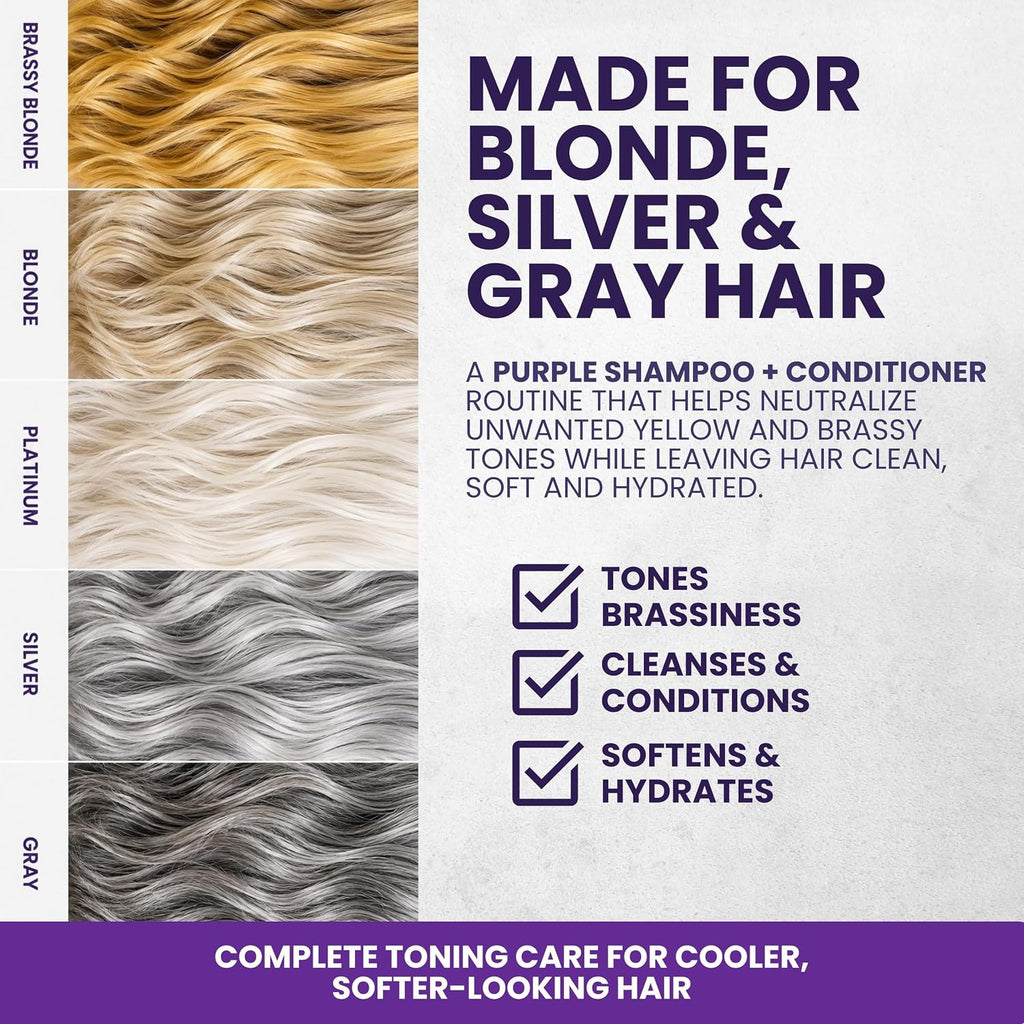 Purple Shampoo & Conditioner Set for Bleached, Silver & Gray Hair - Anti-Brass Toner
