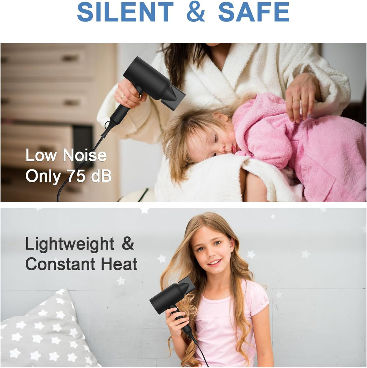 Professional Ionic Hair Dryer 1800W Fast Drying Low Noise Blow Dryer