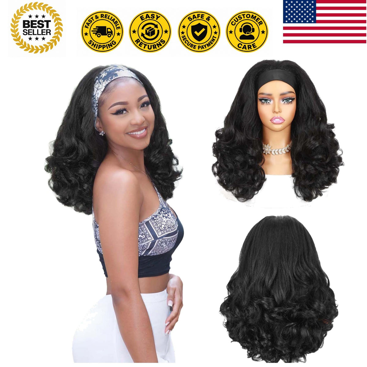 Glueless Yaki Curly Headband Wig for Black Women - Natural Look & Easy Wear