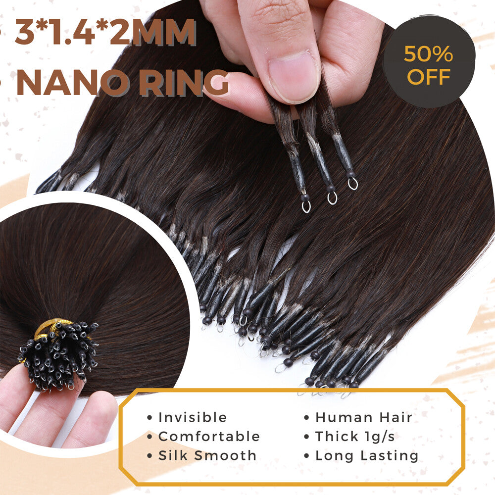 150PCS Thick Remy Human Hair Extensions Nano Beads Double Drawn 14-24 Inch