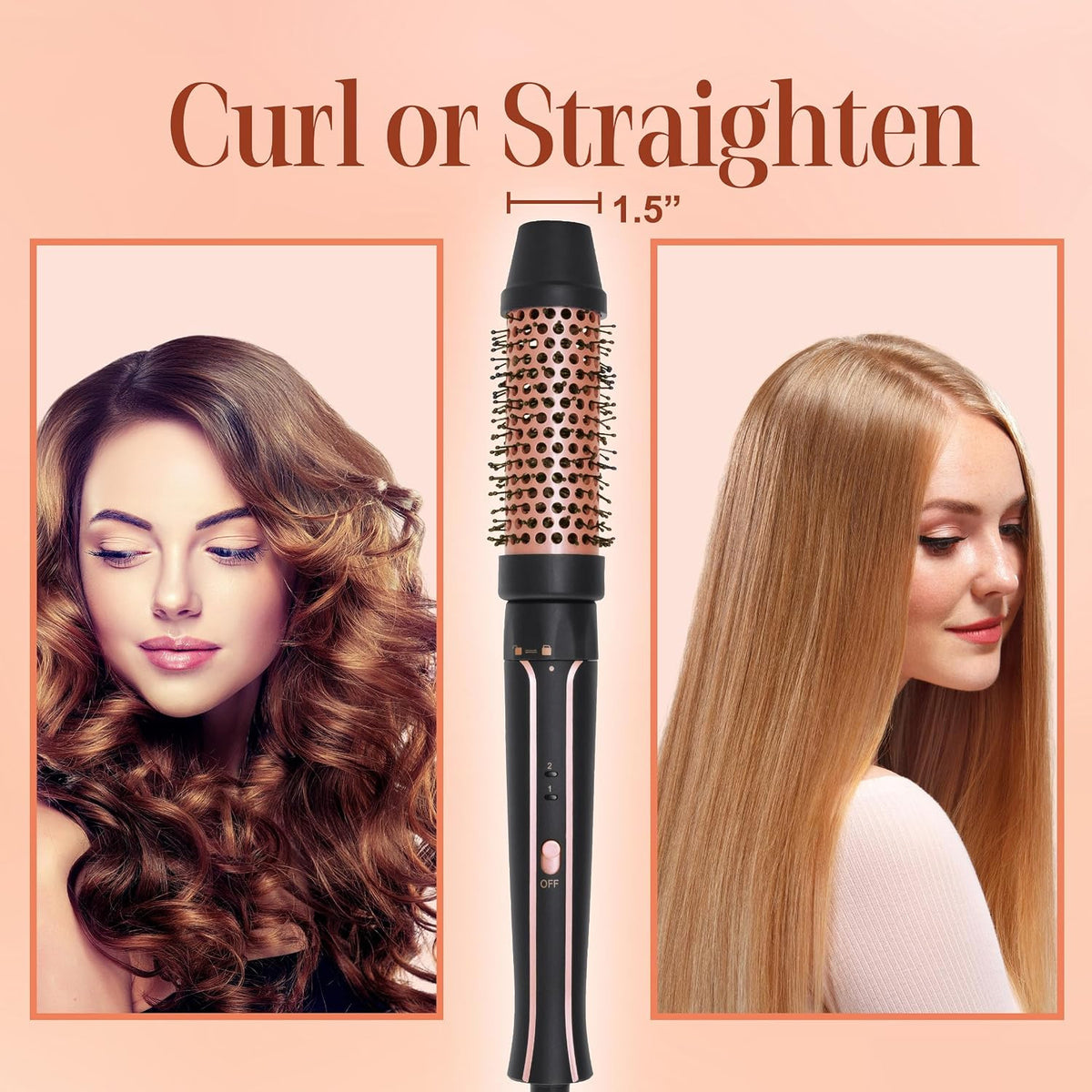 1.5-Inch Heated Round Hair Brush with Ceramic Barrel for Curls & Volume