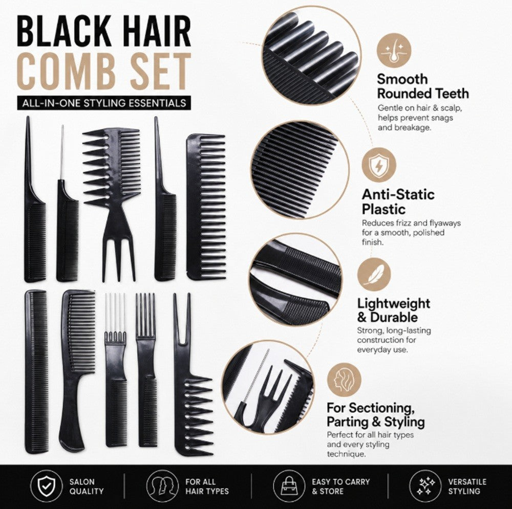 10 Pack Hair Styling Comb Set for Men Women Barber & Salon Use