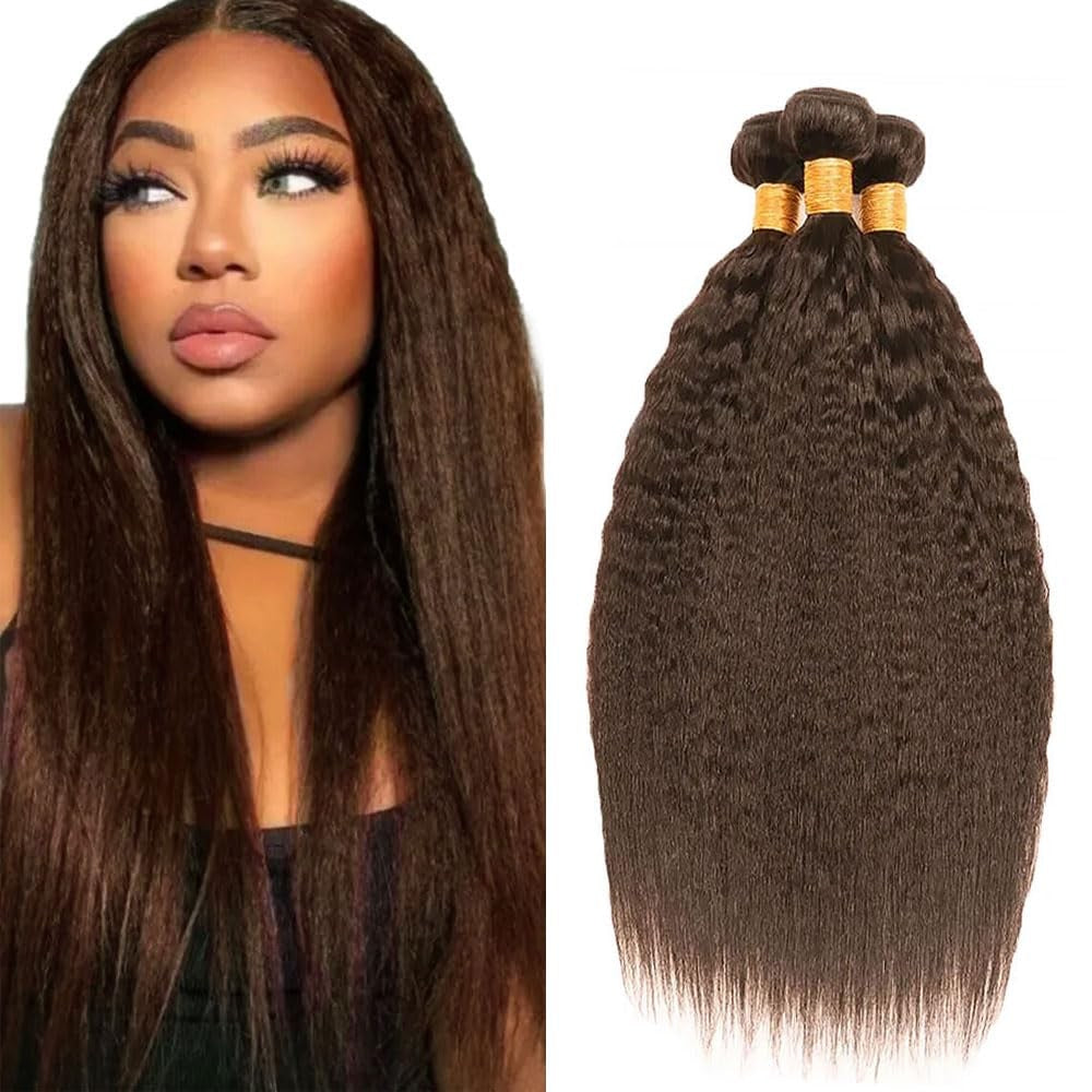 Raivide 24/26/28 Inch Color Bundle Human Hair - Kinky Straight Brown