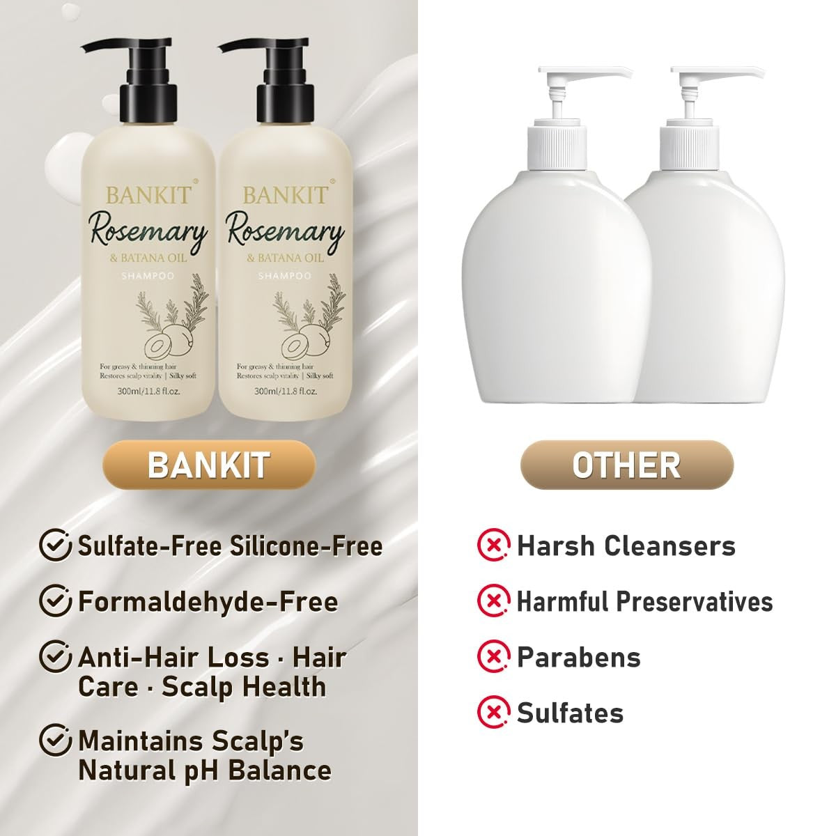 Rosemary Batana Shampoo for Thinning Hair with Biotin & Keratin – Gentle Volumizing 11.8 Fl Oz