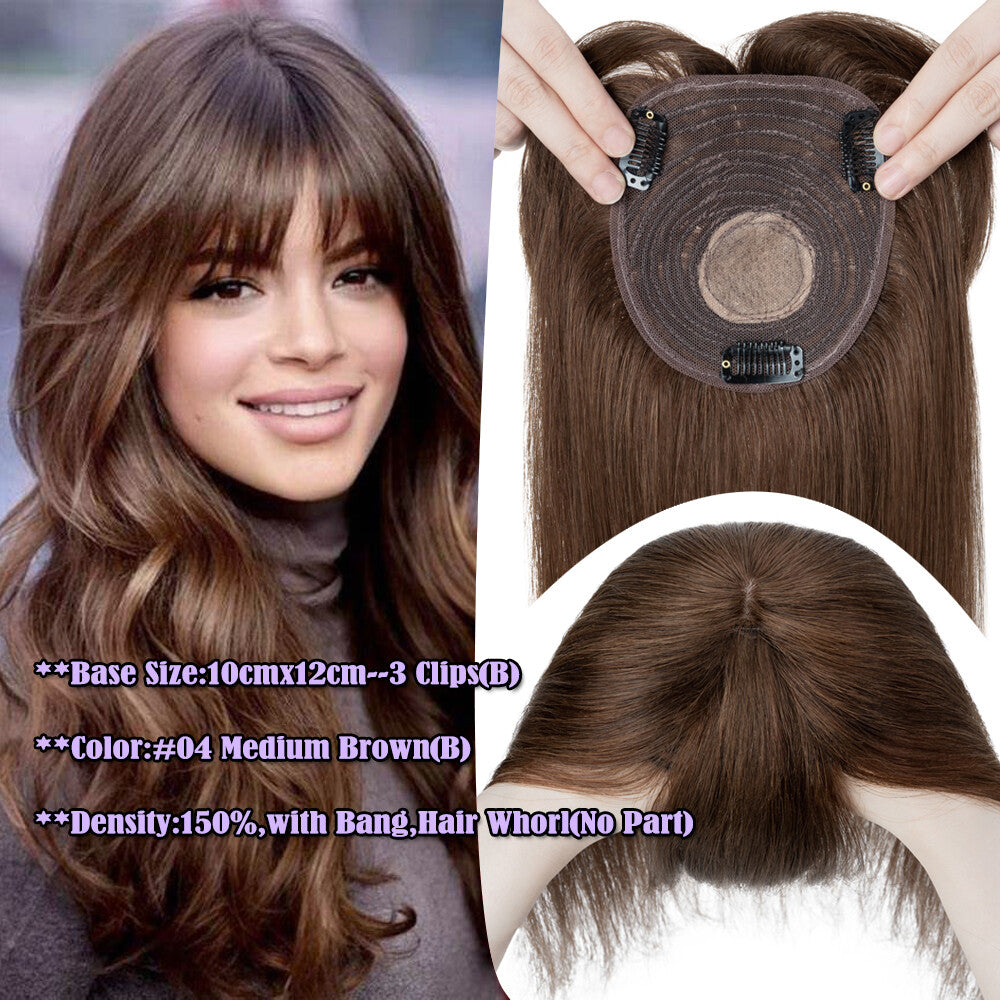 Clip-In Hair Topper with Silk Base - Remy Human Hair, Multiple Sizes & Colors