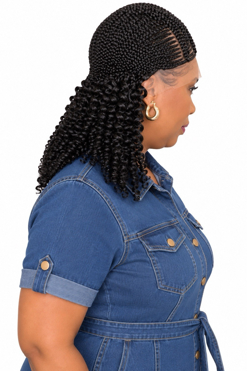 Half-Braided Cornrow Lace Front Wig with Deep Curly Back - Protective Style