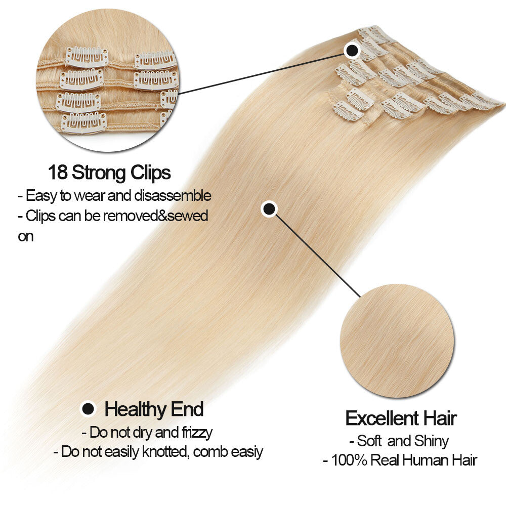 Clip-In Hair Extensions Full Head Remy Human Hair Balayage & Ombre