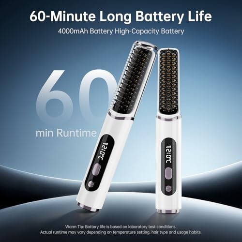 Cordless Ionic Hair Straightener Brush - Travel Flat Iron with Fast Heating