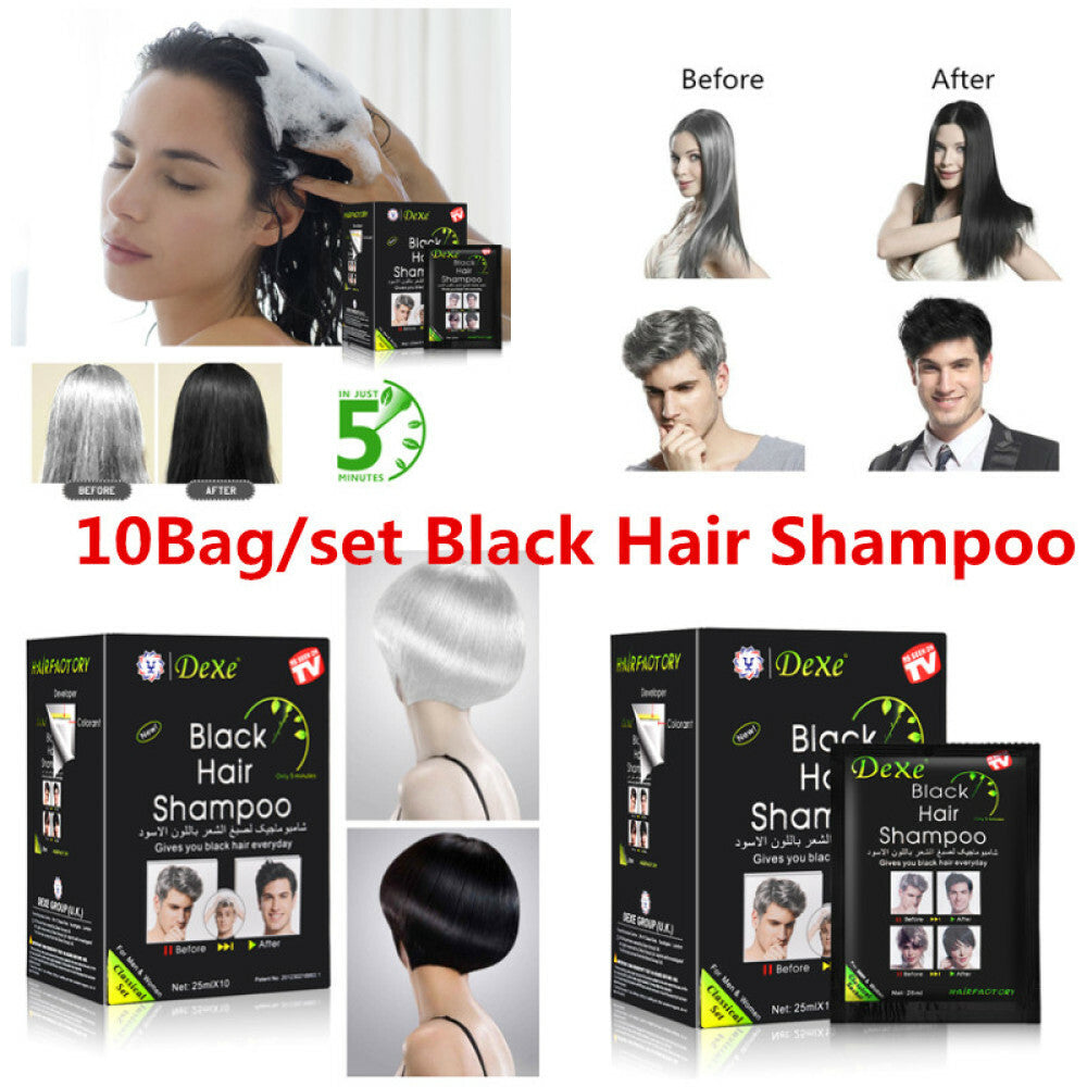 Instant Black Hair Dye Shampoo 10Pcs Nourishing Herbal Hair Color Treatment