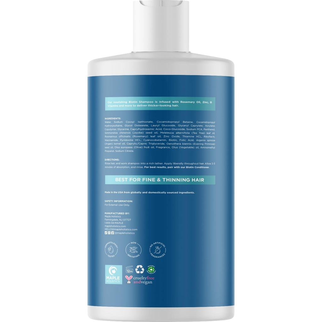 Biotin Rosemary Shampoo for Thinning Hair - Vegan & Sulfate-Free, 16 Fl Oz