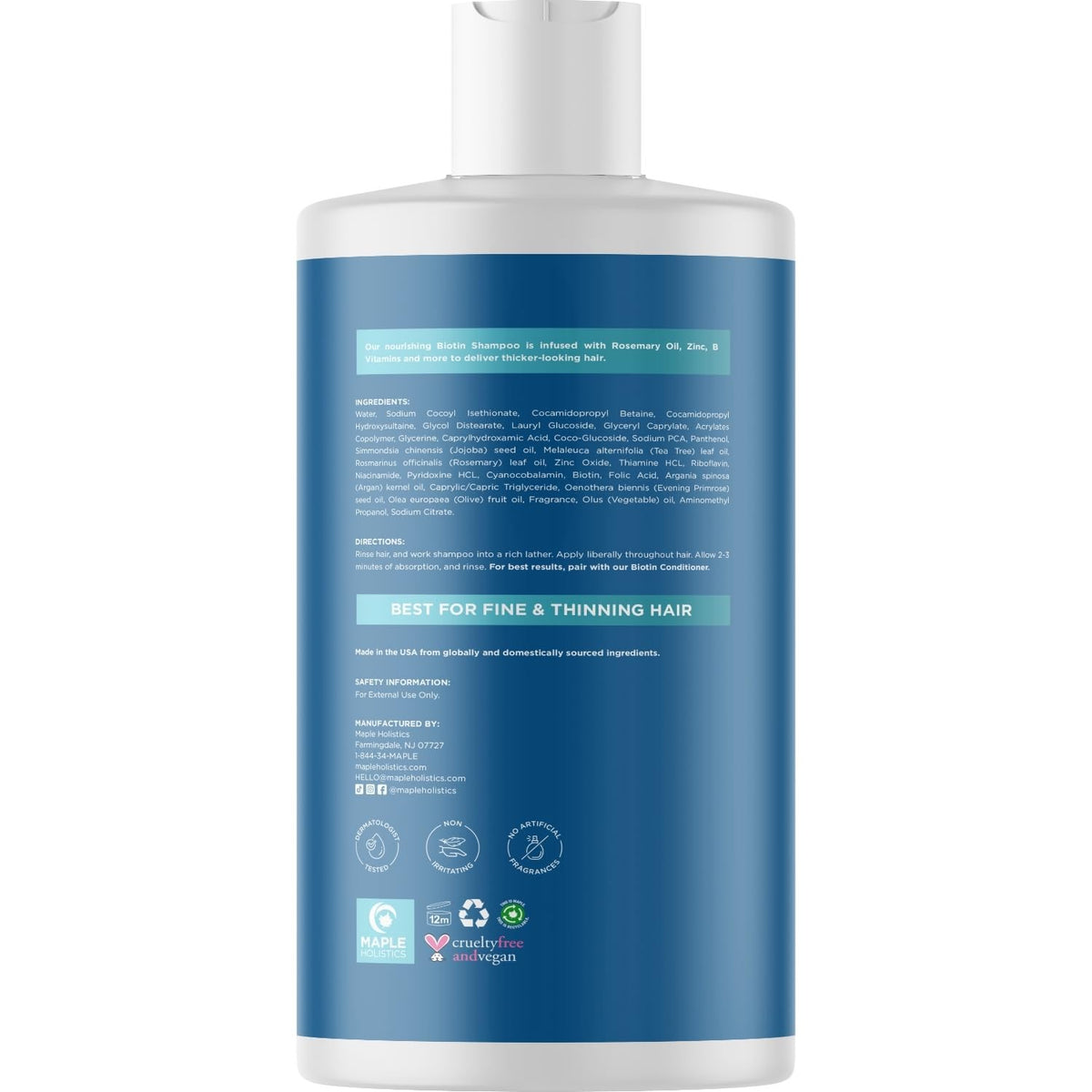 Biotin Rosemary Shampoo for Thinning Hair - Vegan & Sulfate-Free, 16 Fl Oz