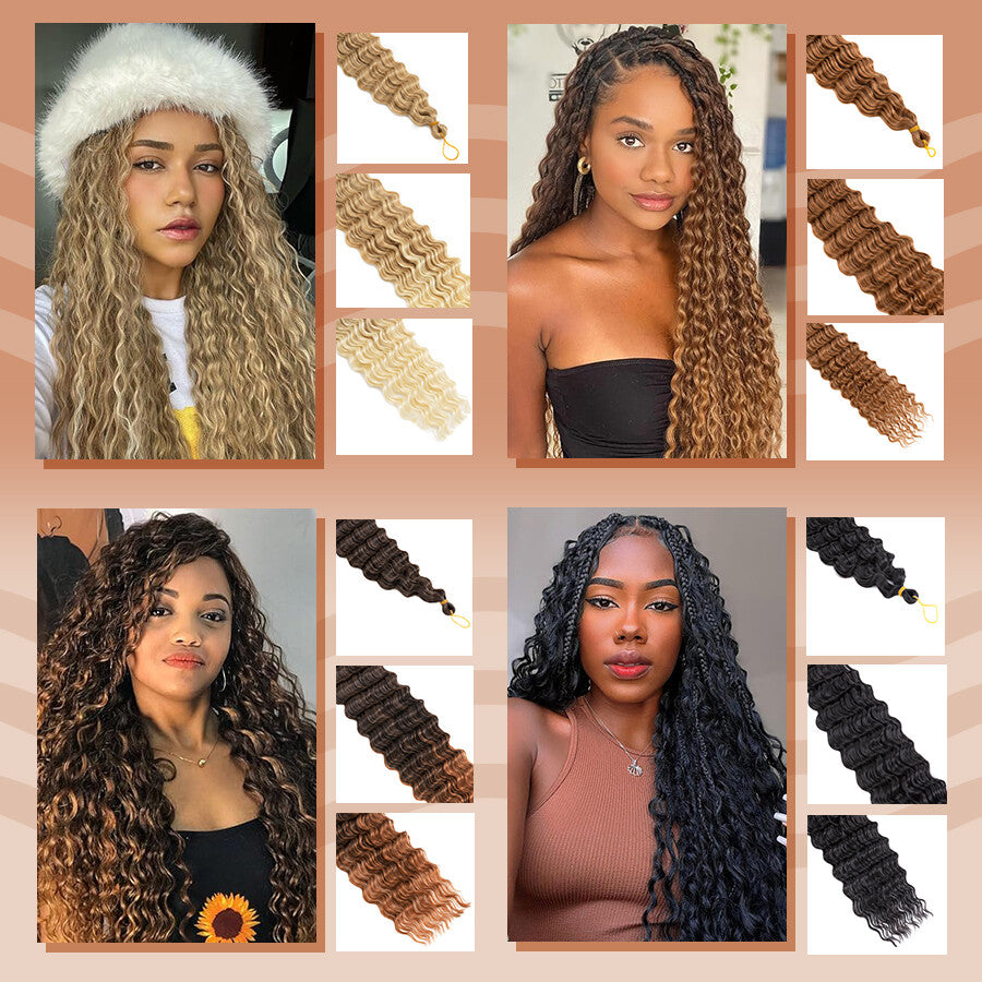 Long Boho Crochet Water Wave Braid Hair Extensions - Curly Synthetic Hair