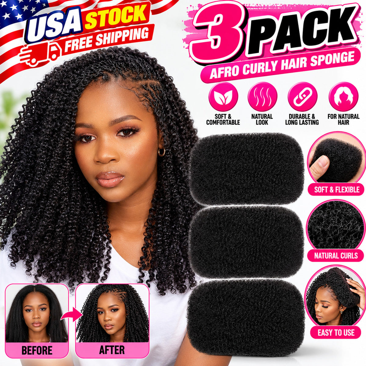16 Inch Synthetic Kinky Curly Braiding Hair 3 Pack - Black 1B
