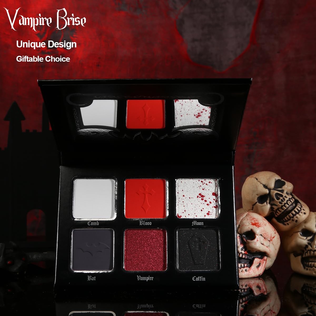 Goth Vampire Blood Red & Black Eyeshadow Palette - Dark Smokey Makeup
