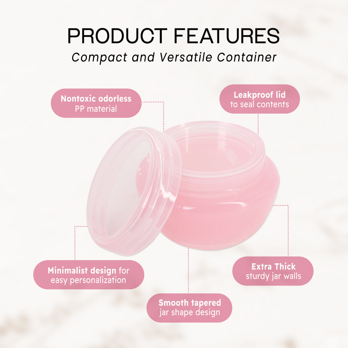 12 Pack 10ML Cosmetic Sample Jars with Inner Liners - Pink, Acrylic, Reusable