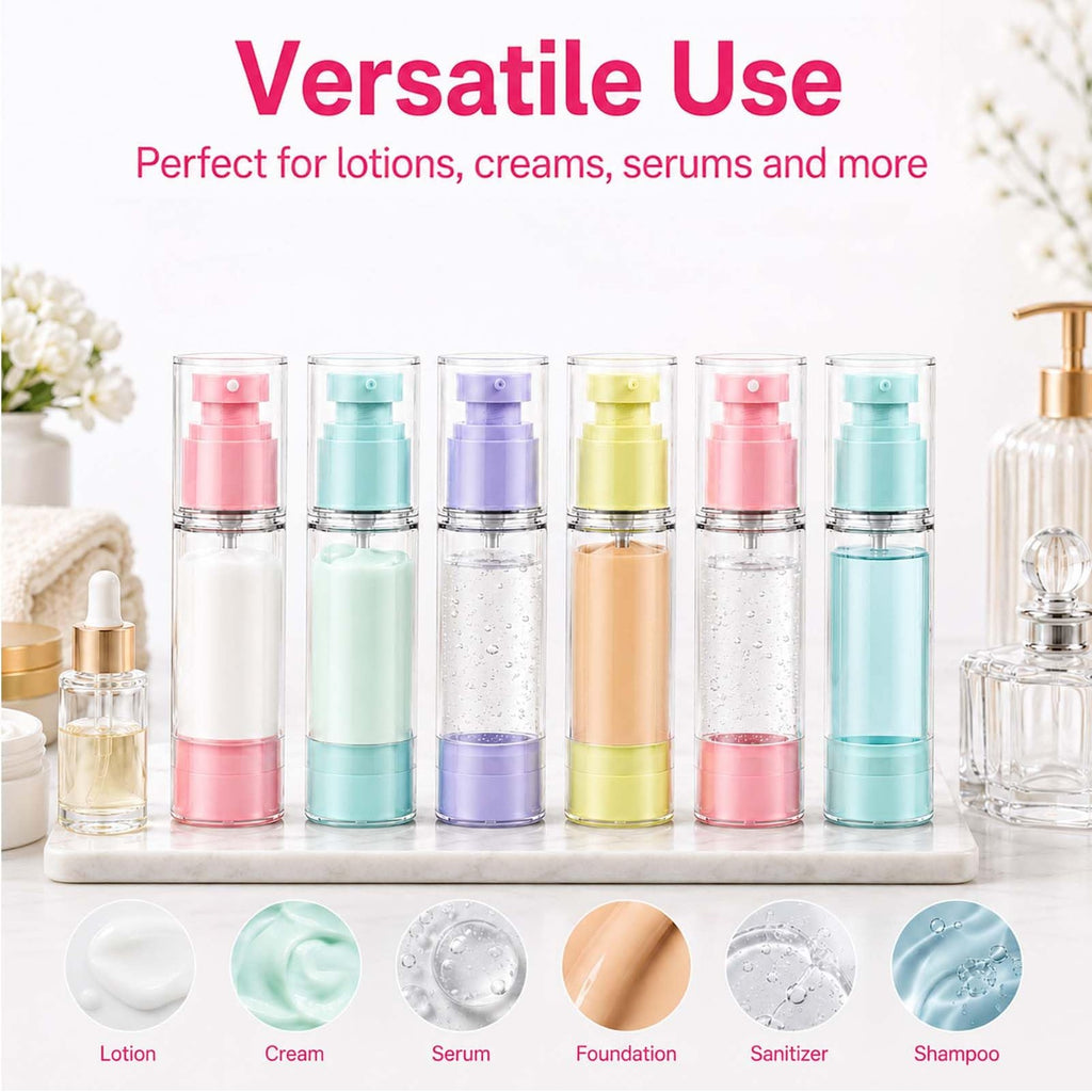 4 Pack Travel Airless Pump Bottles - Leakproof 1 oz Cosmetic Dispensers for Toiletries
