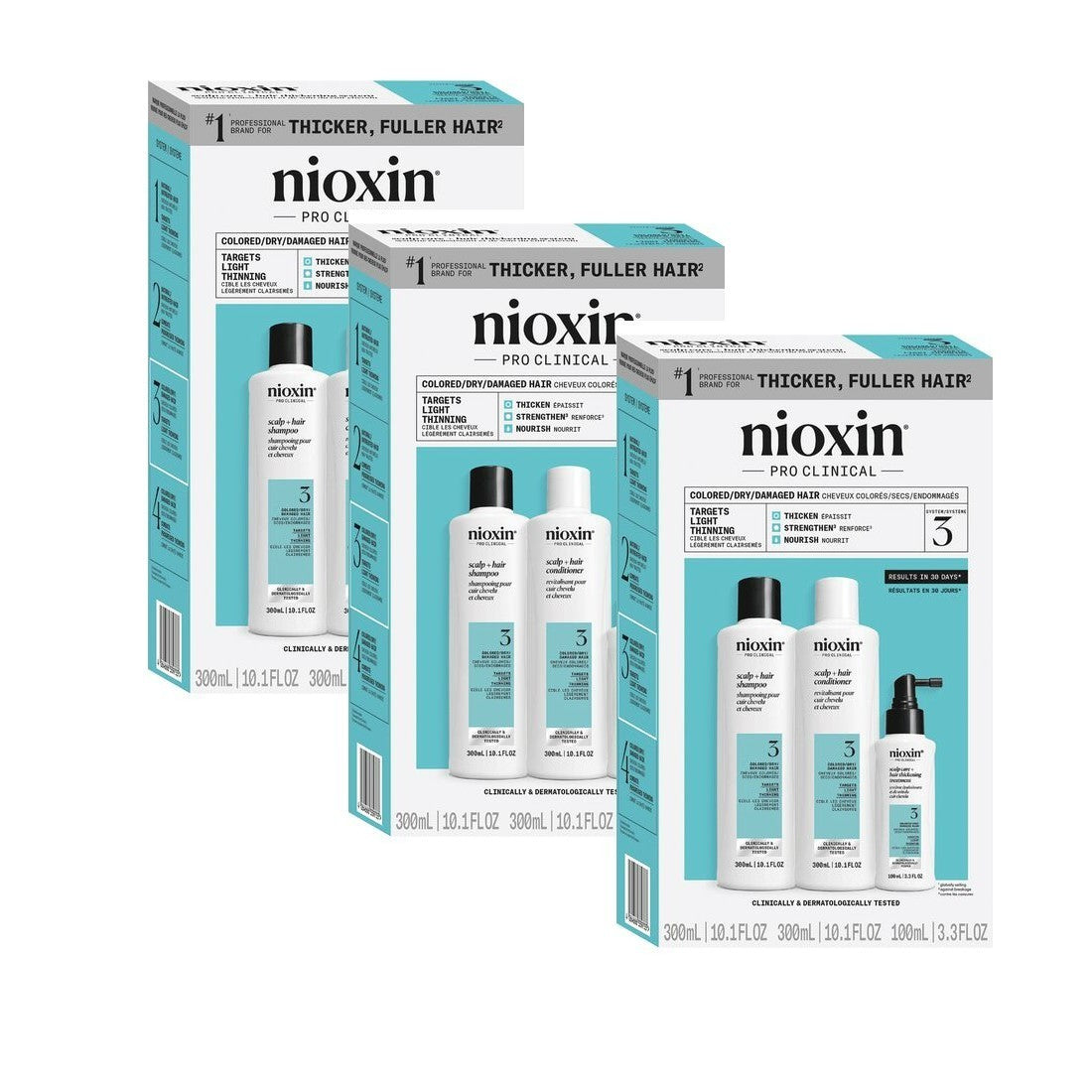 Nioxin System 3 Hair Thinning Kit - Full Size 3 Pack for Color-Treated Hair