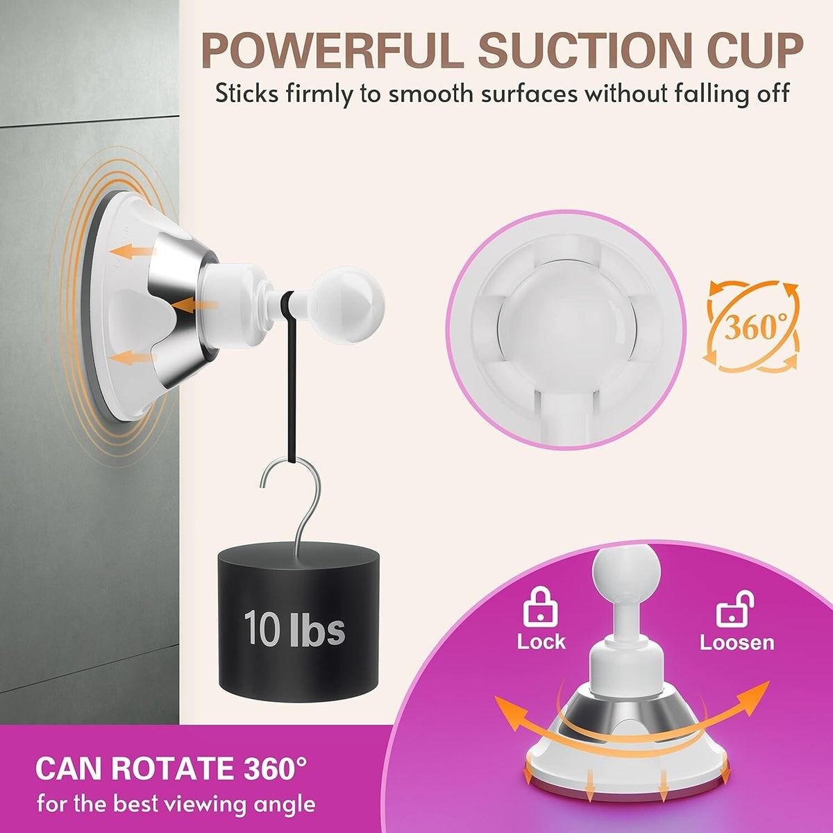 Lighted 10X Magnifying Makeup Mirror with LED Brightness & Rotatable Suction Base