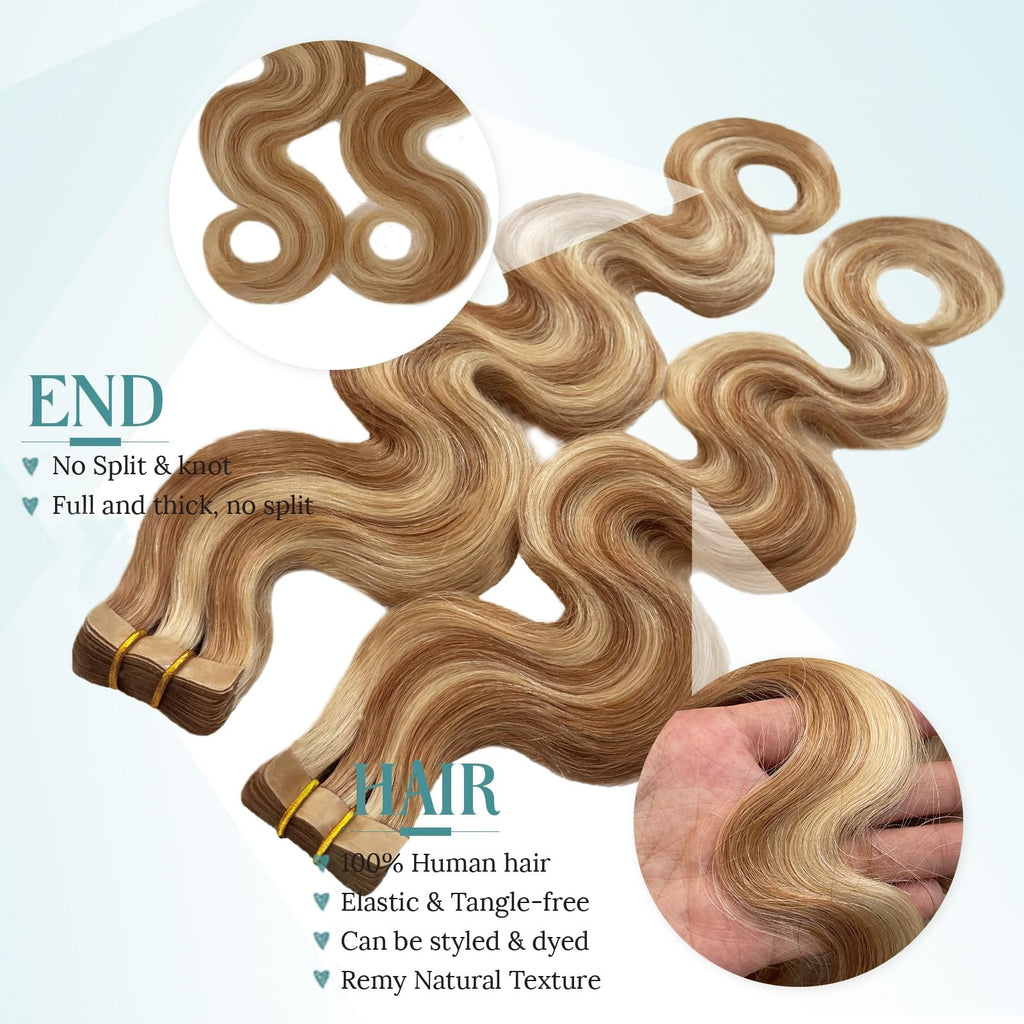 Human Hair Tape-In Extensions 18 Inch Curly Honey Blonde 20pcs