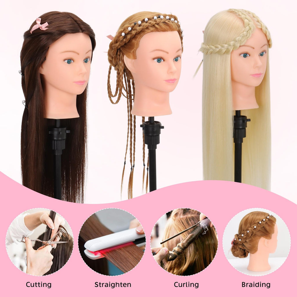 Human Hair Mannequin Head for Cosmetology & Hair Styling - 26-28 Inches, Brown/Blonde