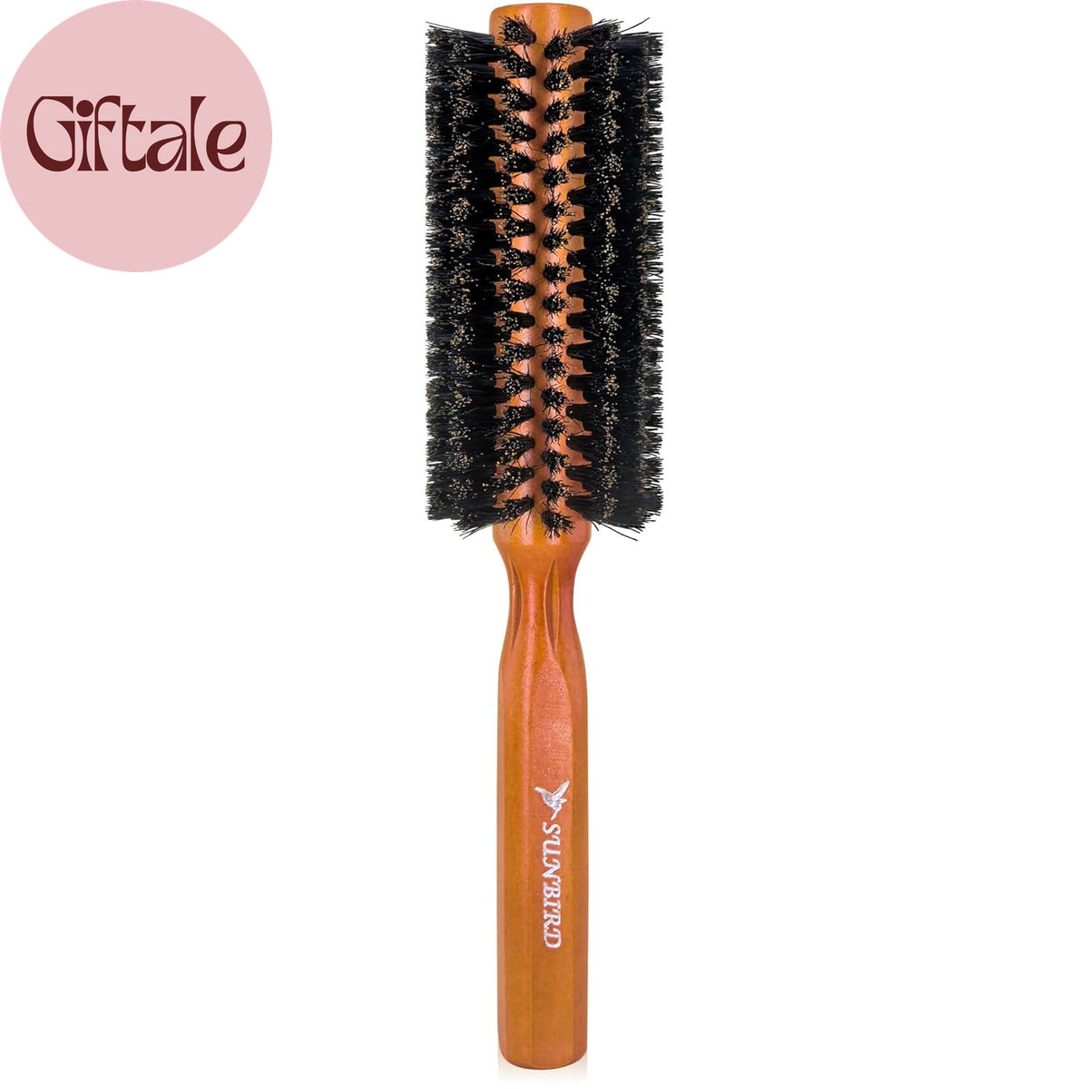 100% Boar Bristle Round Hair Brush with Natural Solid Wood Handle - Anti-Static Styling Tool