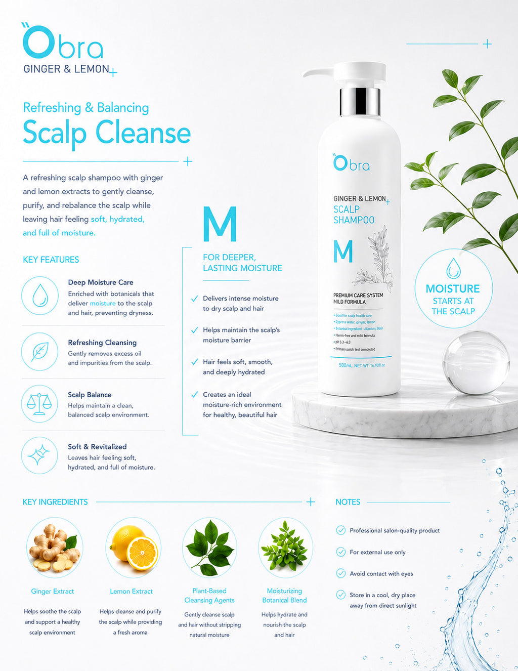 Ginger & Lemon Scalp Shampoo - Moisturizing Hair Care for All Hair Types