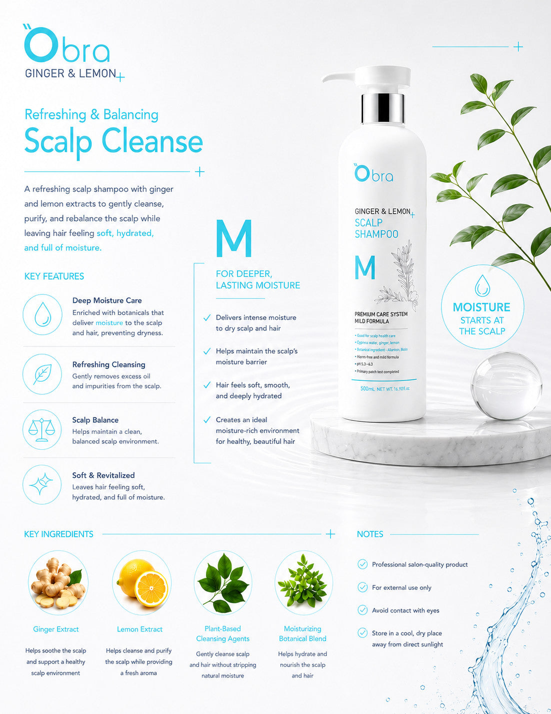 Ginger & Lemon Scalp Shampoo - Moisturizing Hair Care for All Hair Types