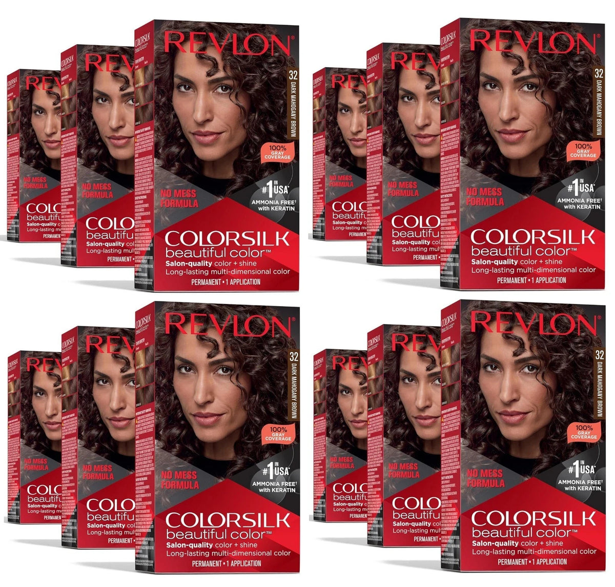 12 Pack Revlon ColorSilk Hair Dye #32 Dark Mahogany Brown